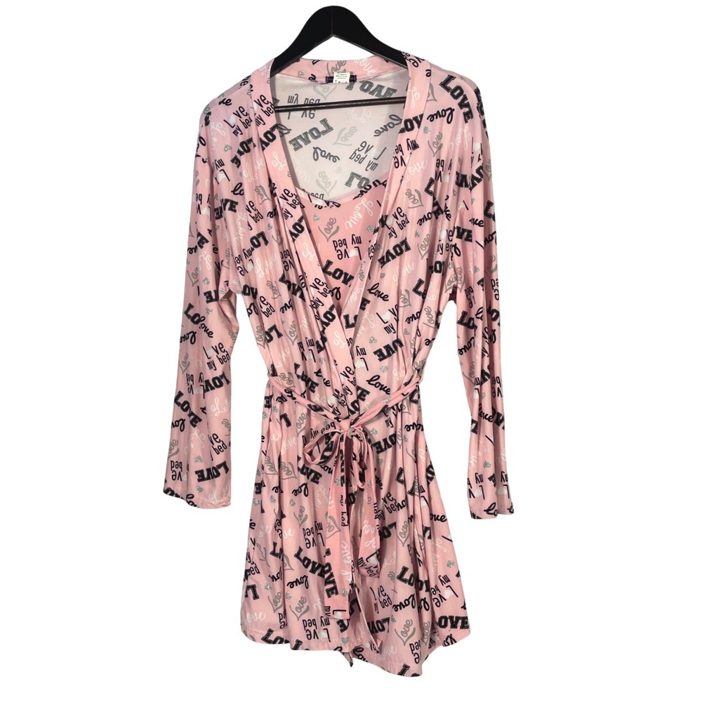 Grumpy & Gorgeous Pajama Nightgown & Robe Set Pink Love Print Size L Gown M Robe